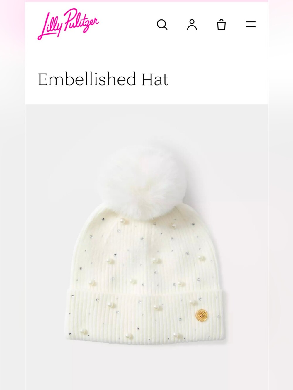 Lilly Pulitzer Embellished pearl and rhinestones beanie hat with pom